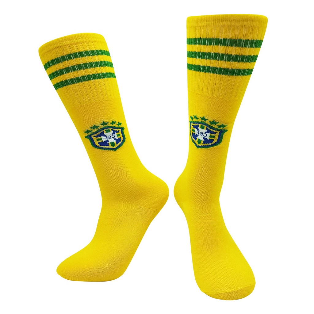 Meias Futebol Infantil Venda Quente Tamanho 32-38 Meias de Futebol Antiderrapantes Listras  Brasil Team Club Socks