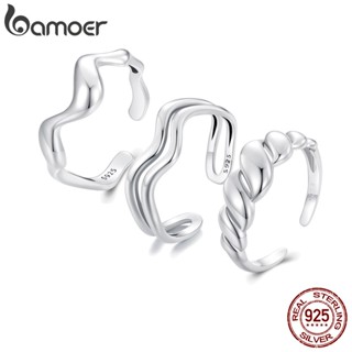 BAMOER 925 Prata Sterling Duplo Anel Ondulado Jóias De Moda Para Mulheres
