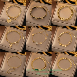 100 Estilos Pulseira De Aço Titânio Sem Desbotamento Banhada A Ouro 18K Para Mulheres em Oferta na Shopee