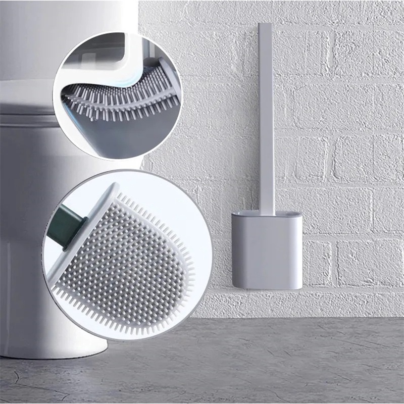 Escova Sanitária Silicone Para Limpar Vaso Privada Com Suporte Preto Cinza Branco em Oferta na Shopee