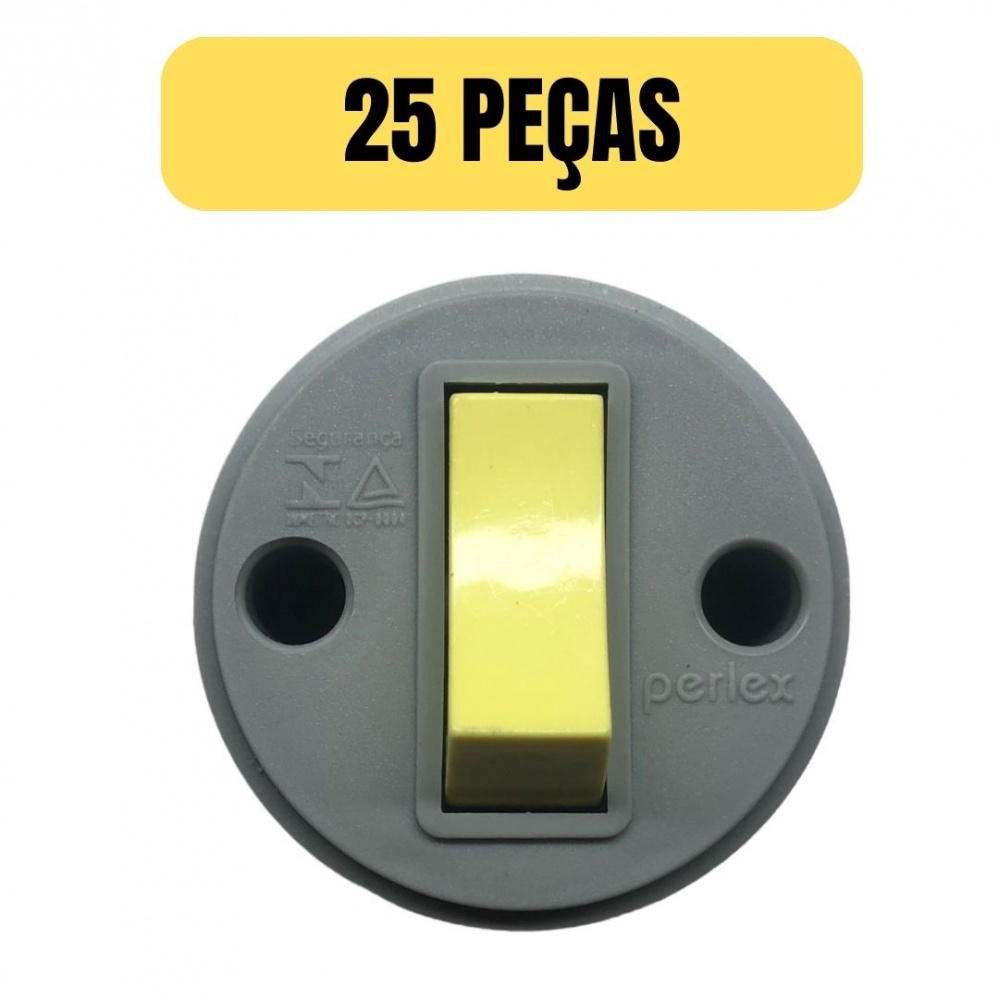 KIT 25 INTERRUPTOR SOBREPOR 1 TECLA SIMPLES PERLEX 1080 NBR