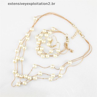 Moda Colar De Pérolas Multilayer Brincos Pulseira Conjunto De Jóias Casamento Bridal .