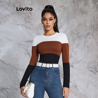Lovito Camiseta com Retalhos de Blocos de Cor para Mulheres LBE02078 (Multi-Cor)