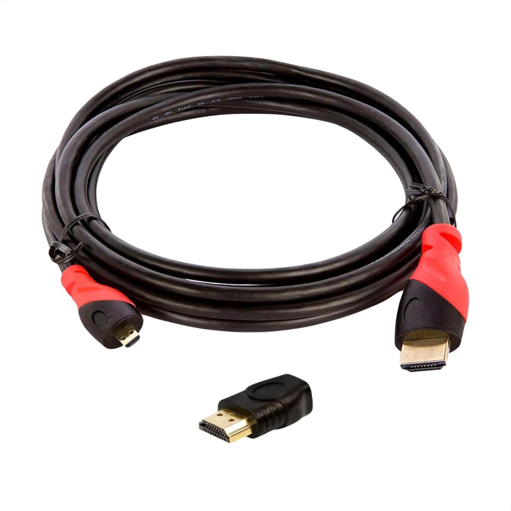 Kit com Cabo Micro Hdmi Para Hdmi 2.0 + Adaptador - 3 Metros