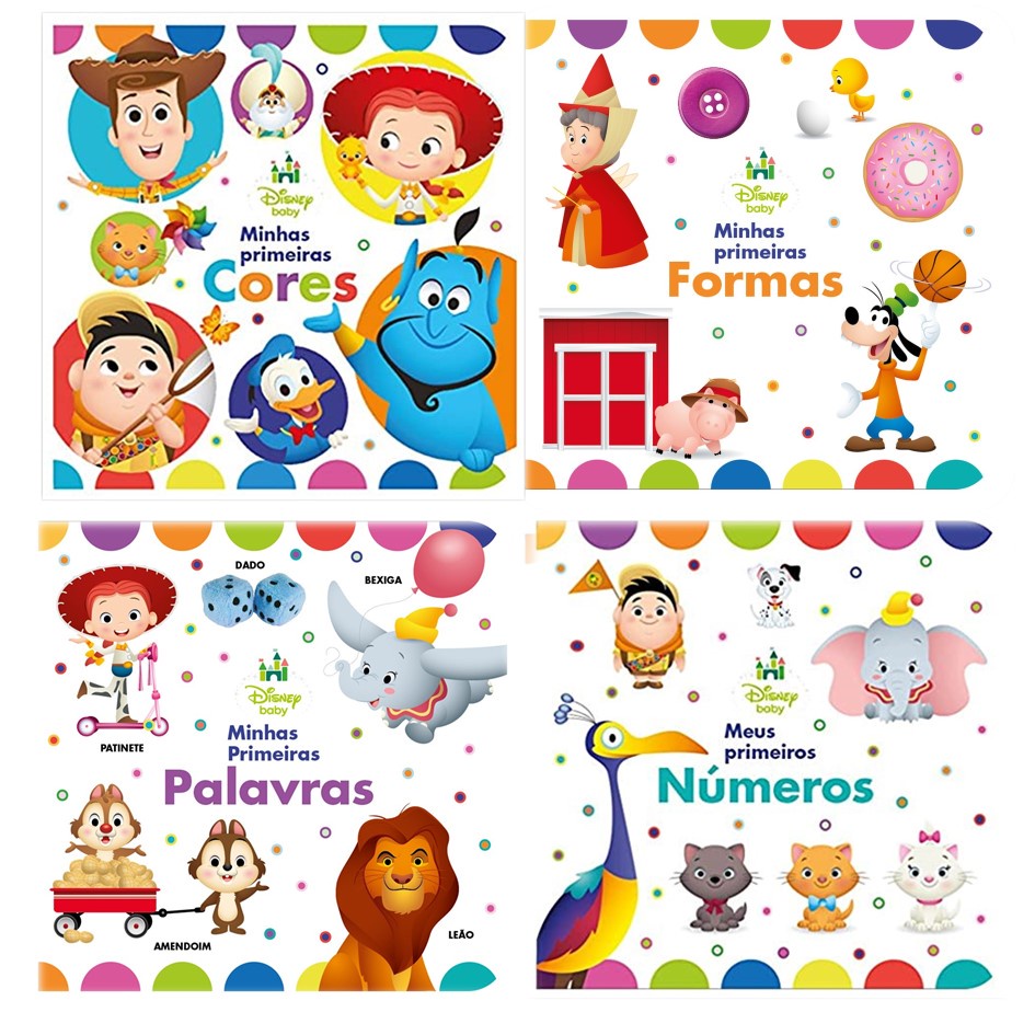 KIT PARA BEBÊS COM 4 LIVROS DISNEY BABY CARTONADO 0 A 6 ANOS