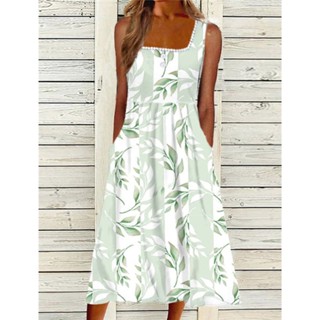 Vestido De Verão Elegante Boho Longo Para Mulher Lapela Com Pescoço Sem Manga Impressão Maxi 2023