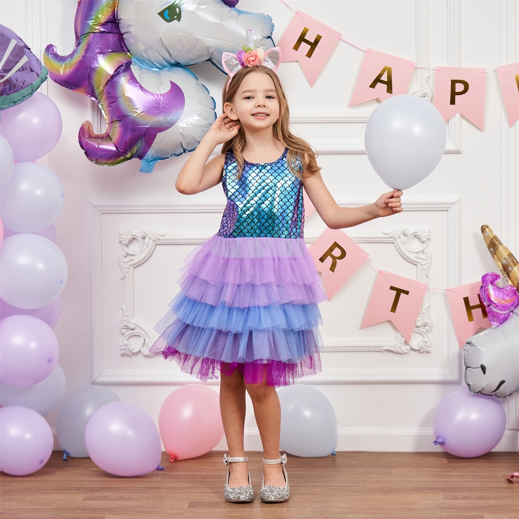 DYAA Vestido De Moda Para Meninas Primavera/Verão Novo Produto Princesa Festa Bolo De Renda Sereia Sem Mangas Ariel Dress KLX
