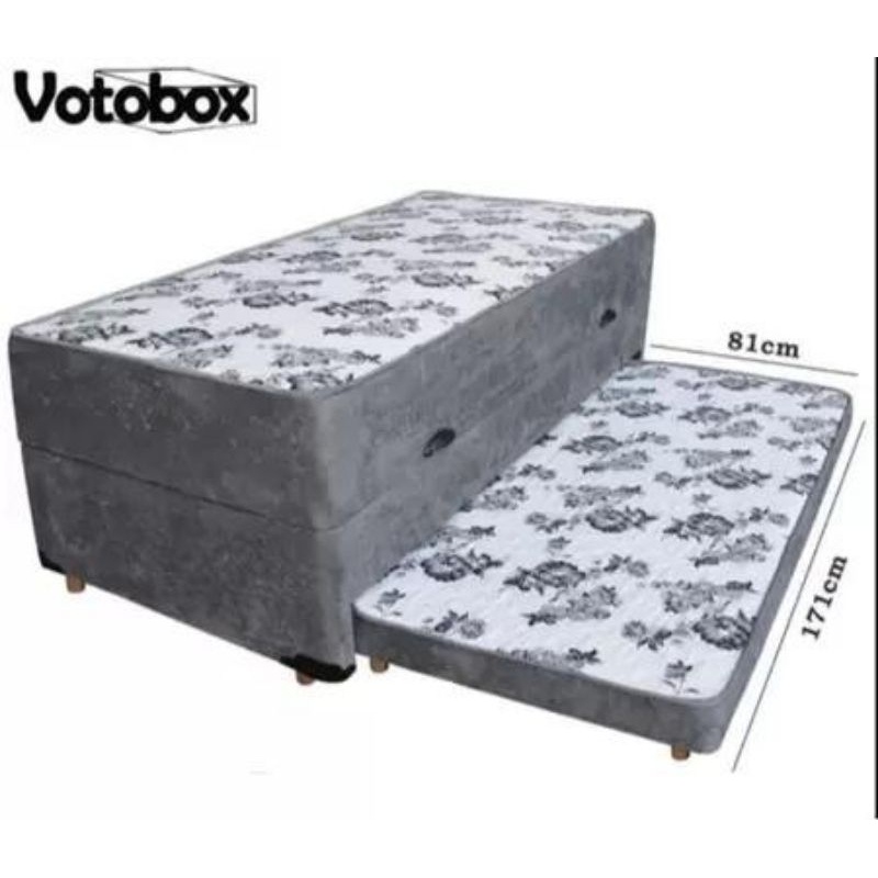 Cama Box Baú Solteiro Conjugado Espuma com Cama Auxiliar Bicama 3 em 1- Suede Cinza