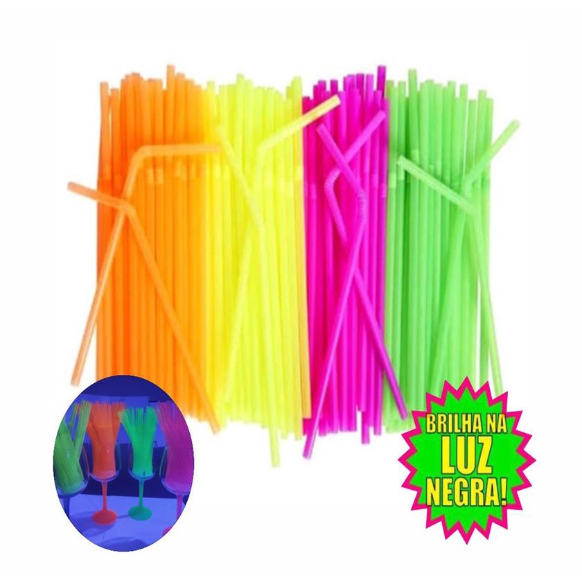 Canudo Neon Festa Neon Flexivel Biodegradavel 40 Unid em Oferta na Shopee