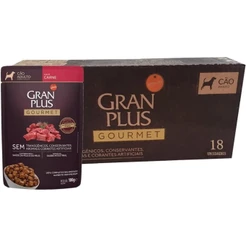 Caixa 18un Ração Úmida Sachê GranPlus Gourmet Cães Adultos Carne 100g