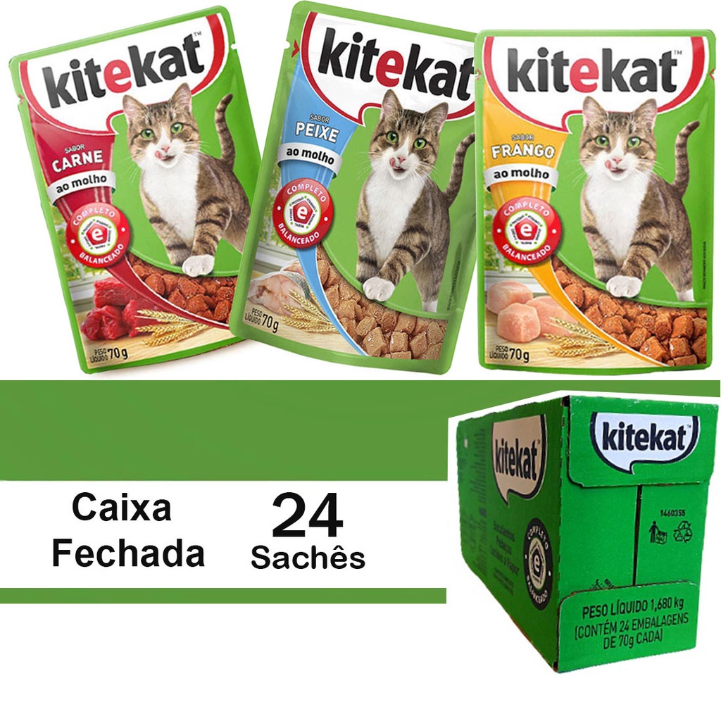 24 Unds Sachê de Ração Úmida para Gatos Kitekat 70g Caixa Fechada - iGlobal Store