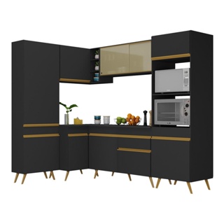 Cozinha Completa de Canto Veneza GB Multimóveis MP2050 com Armário e Balcão Preta em Oferta na Shopee