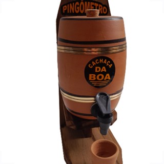Kit Pingometro Barril Talha De Cerâmica Dosador De Cachaça