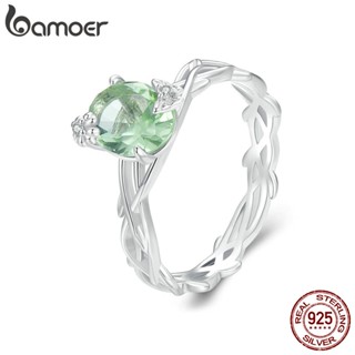 Bamoer 925 Anel De Prata Verde Zircônio Brilhante Para Joalheria De Moda Feminina BSR446