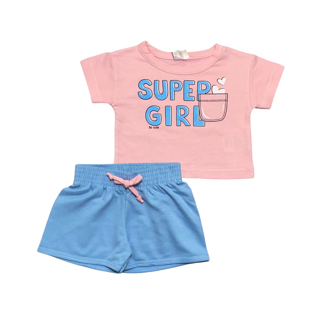Conjunto Infantil Menina Blusa Malha Estampada Bermuda Moletinho com amarracao 1-2-3