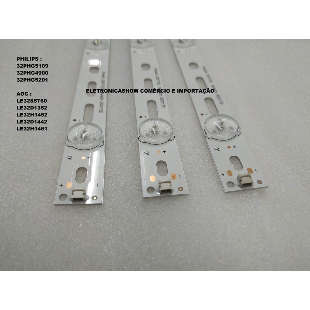 Kit 3 Barra 7 Led Philips 32PHG5109 32phg5201 32phg5102 32phg5101  32PHG4900 32PHG5201 AOC LE32S5760 LE32D1352 LE32H1452