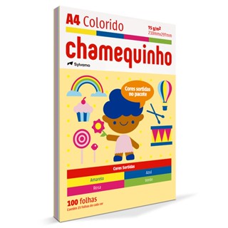 Papel sulfite A4 colorido 210x297 com 100 fls Chamequinho