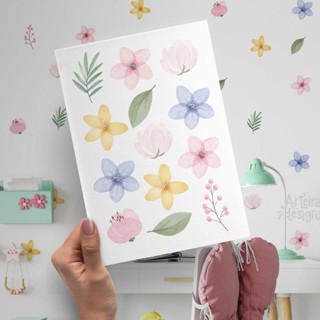 ADESIVO DE PAREDE FLORES AQUARELA KIT COM 78 ADESIVOS