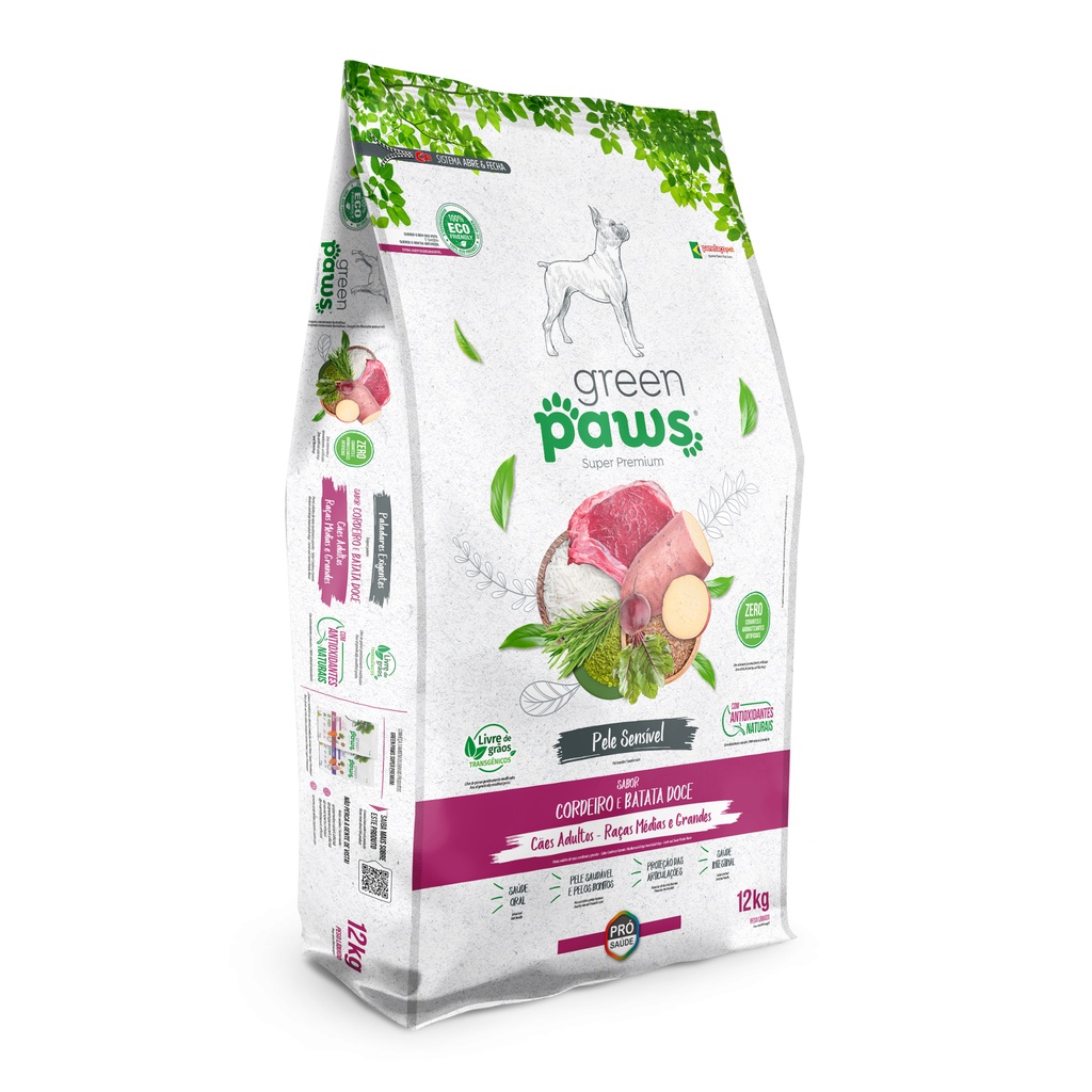 Ração Green Paws Dog Adulto Raças Médias e Grandes Cordeiro e Batata Doce 12kg em Oferta na Shopee