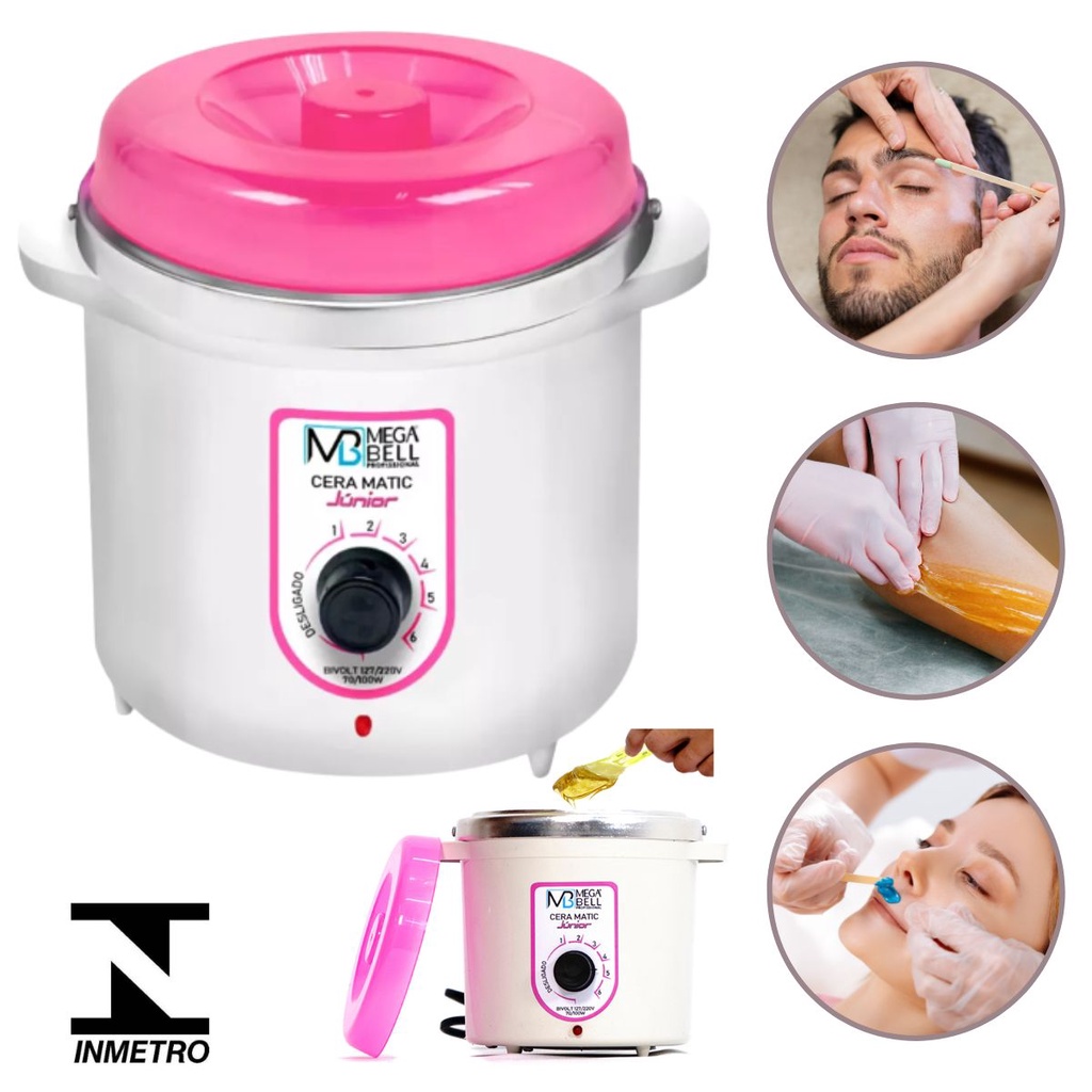 Panela Aquecedor Cera Matic Termocera Mega Bell Júnior 400g Depilação Prática e Profissional Cor Branco e Rosa
