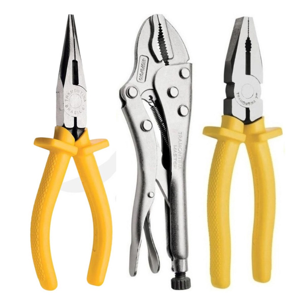 Jogo de Alicates Tramontina Universal 8  + Alicate Pressão 10  + Alicate Bico Meia Cana - 43409110 em Oferta na Shopee