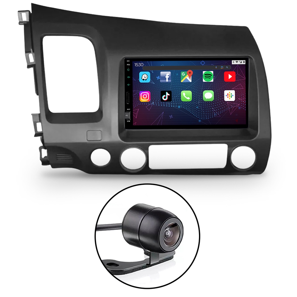 Kit Central Multimídia Tela De 7 Polegadas + Câmera de Ré + Moldura 2 Din New Civic 2007 até 2011 em Oferta na Shopee