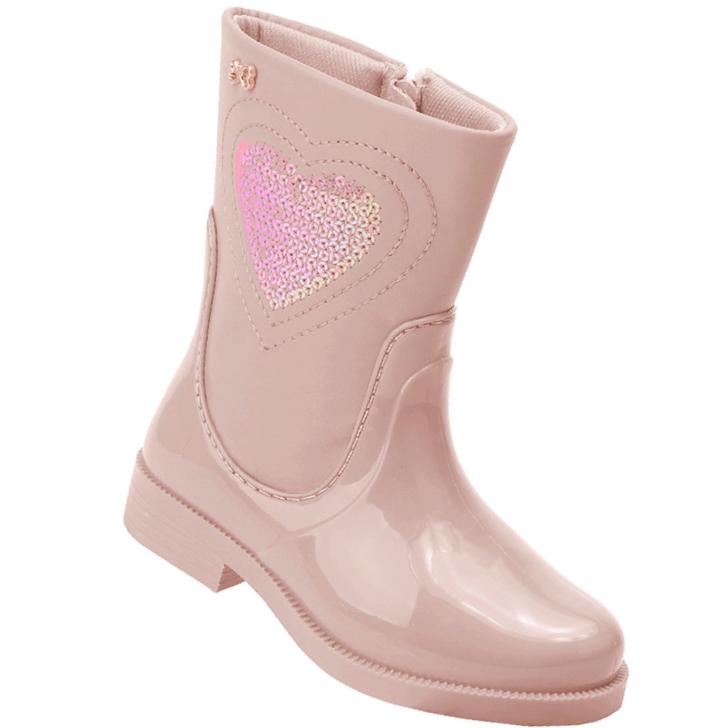 Bota Infantil Feminina Cano Curto Coração Baby WorldColors - Nude