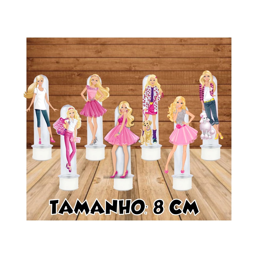 60 Apliques ou Tags para tubetes de 8cm tema BARBIE GIRL niver