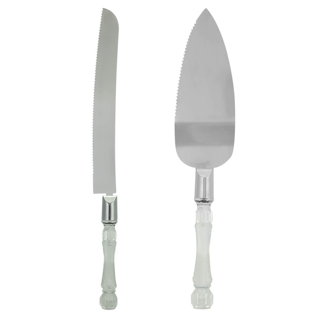 Kit Faca e Espátula para Bolo Aço Inox com Cabo Acrílico