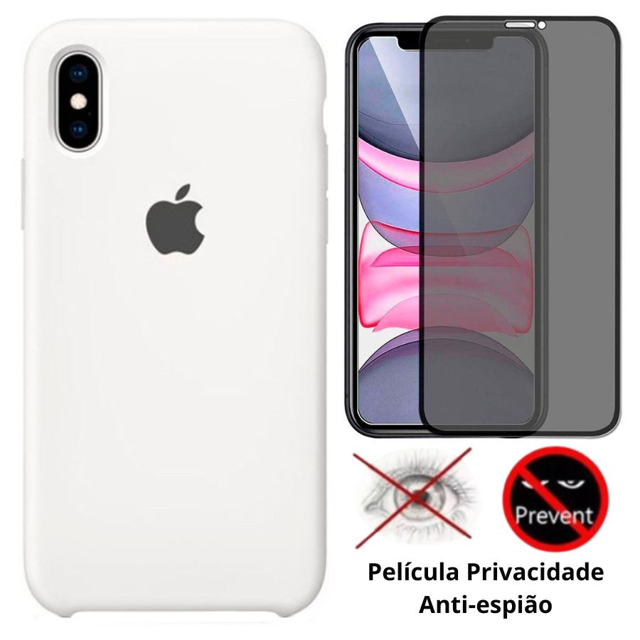 XS Max Case Silicone Aveludada + Película Privacidade 3D 5D Kit 2em1 em Oferta na Shopee