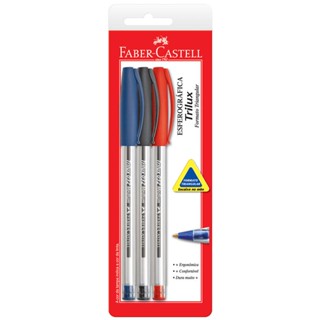 Caneta esferográfica Trilux azul/preto/vermelho 3 unid SM/032 Faber-Castell