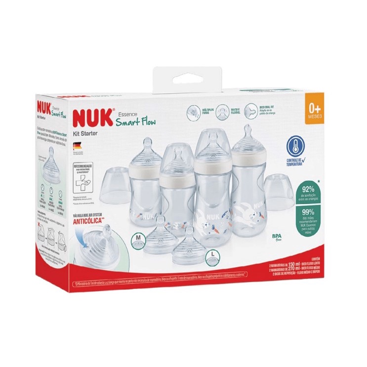 Kit 4x Mamadeiras + 2 Bicos Reserva Smart Flow Nuk 7073-MN