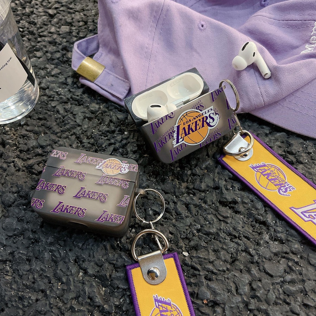 Capa Transparente Preta Lakers NBA Square Para Fone De Ouvido Compatível Com AirPods 4 1 2 gen3 pro 2 Protetora Caixa De