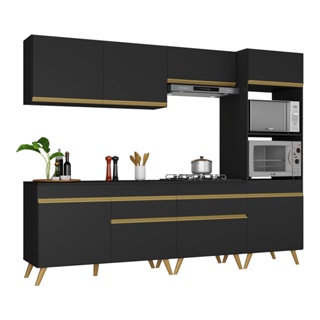 Cozinha Completa Multimóveis Veneza GB FG3713 com Armário e Balcão Preta em Oferta na Shopee