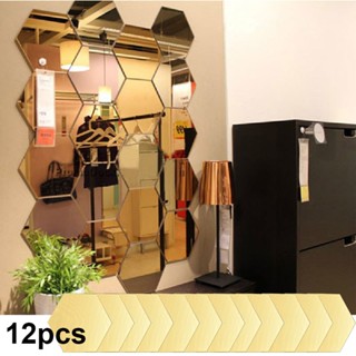 (Pronto Estoque) 12 /24 PCS Espelho Acrílico 3d Adesivos De Parede Sala De Estar Varanda Aisle Escadas Personalidade Decorativo Hexagonal Decoração Para