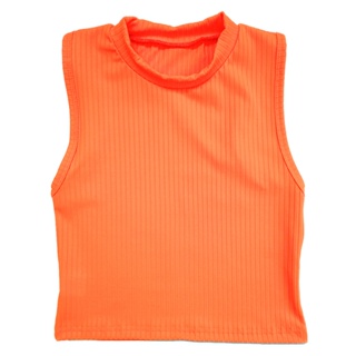 Blusa Feminina Cropped Canelado Gola Alta Sem Manga Cavado Regata Laranja Flúor em Oferta na Shopee