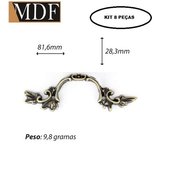 Kit 8 Puxador Trabalhado 8,16 X 2,83cm Caixa e Bandeja Artesanato