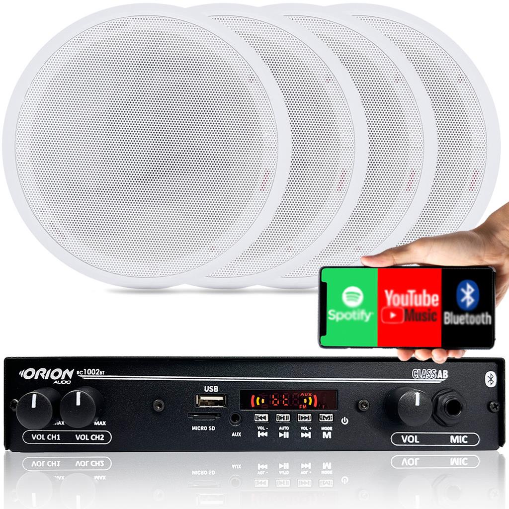 Kit Som Ambiente Amplificador Bt Fm +4 Arandela Gesso Teto - Audio