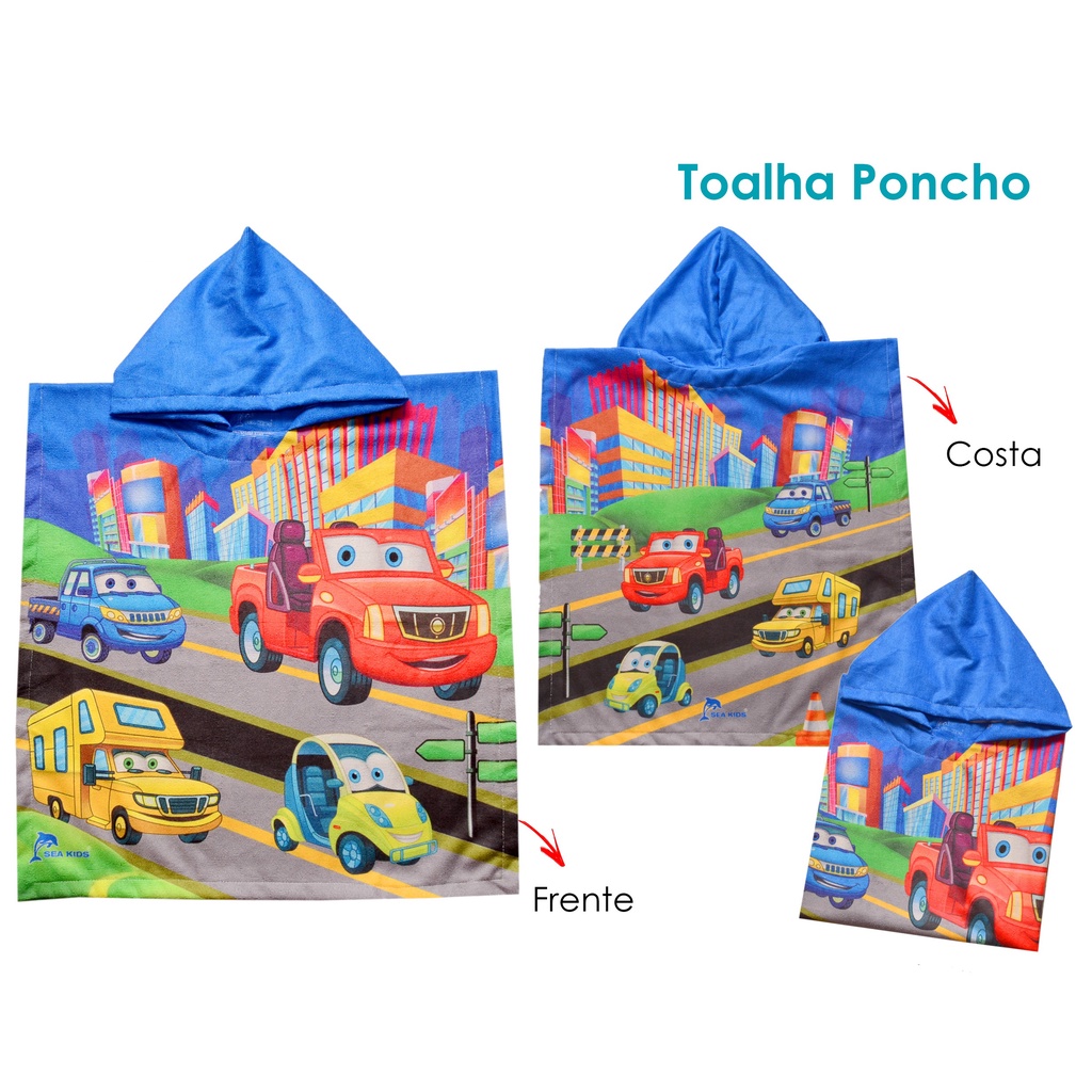 Toalha Roupão Poncho Premium Infantil Carrinho