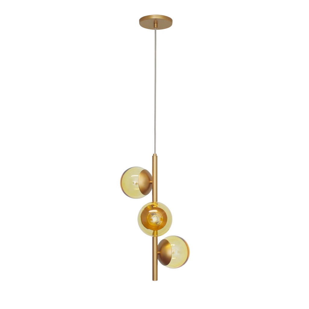 Pendente Jabuticaba Dourado C/3 bola/globo Vidro Âmbar.