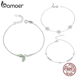 Pulseira Bamoer 925 Silver Sterling Jóias De Moda Com Flores Ajustáveis Para Mulheres