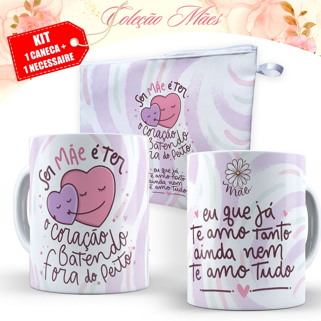 Presente Dia das Mães - Necessaire + Caneca Dia das Maes - Kit Lembrancinha 1172