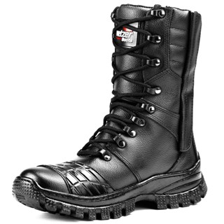 Bota Militar Coturno Masculino Tático Zíper em Couro