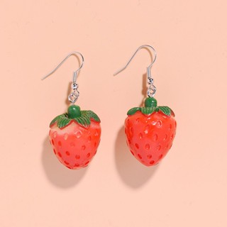Doce Resina Estereoscópica Brincos De Gancho De Morango Para Menina Simulação Fofa Frutas Acessórios Jóias