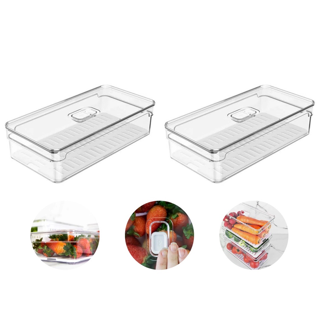Kit 2 Organizadores Geladeira 2,8 Litros Alimentos Vegetais