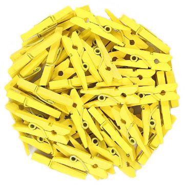 Mini Prendedor de Madeira Amarelo 3,5cm - 50 Unidades - Rizzo Distribuidora