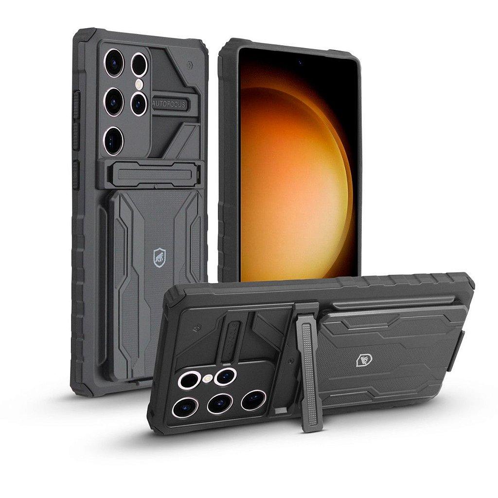 Capa Case Capinha Samsung S23 Ultra Gshield Guardian - Kickstand, Porta-Cartão, Antimpacto, Preta