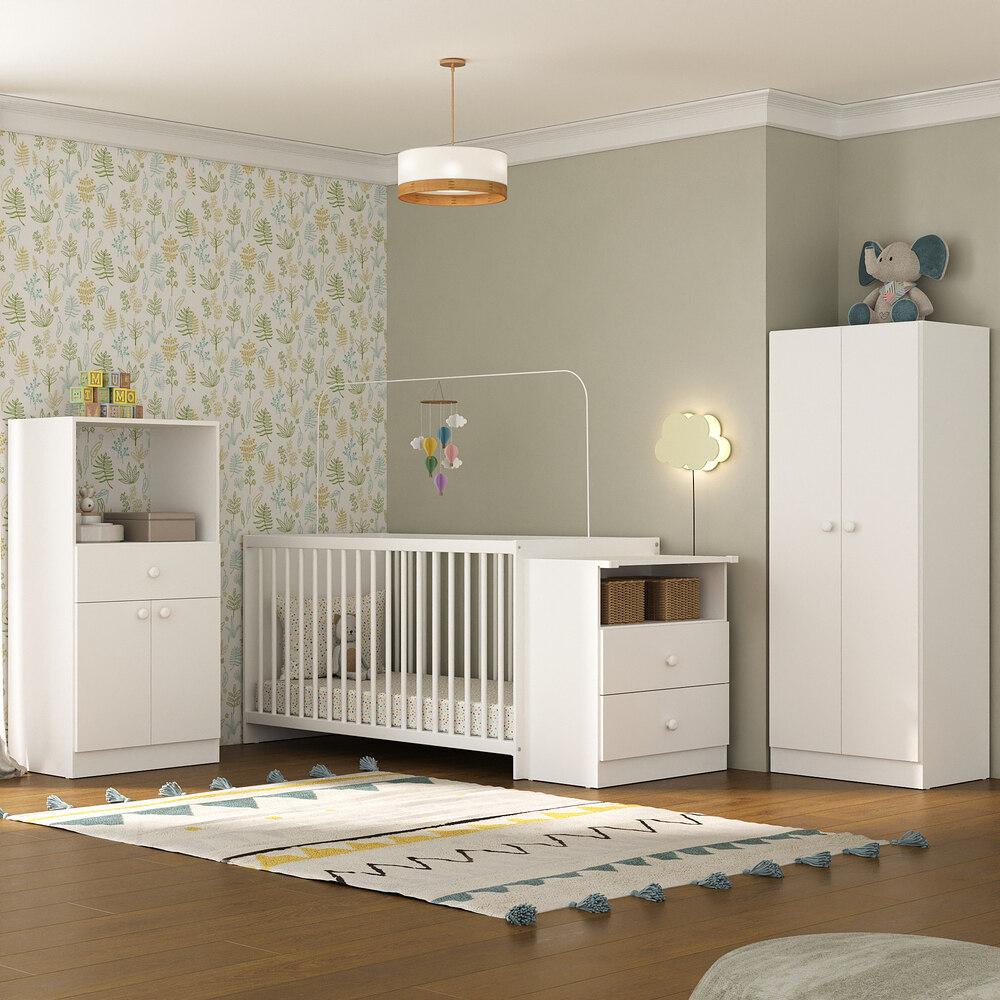 Quarto de Bebe Completo Infantil com Berço Cômoda Olívia Multimóveis Branco