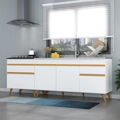 Kit 2 Balcões Gabinete Pia 150 cm e Cooktop 70 cm Veneza GW Multimóveis MP2073 Branco