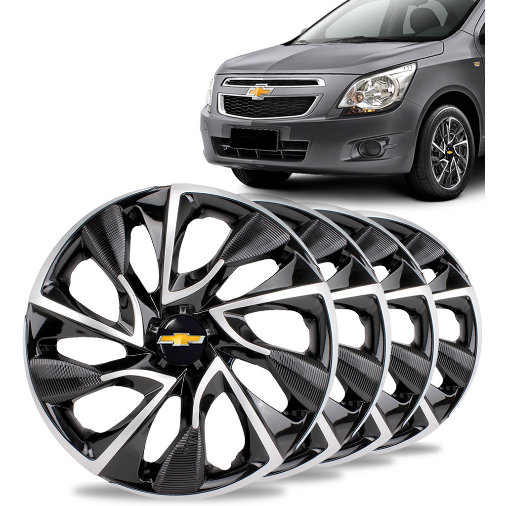Kit 4 Calota Esportiva Ds4 Aro 14 Preta/Prata Gm Cobalt Corsa